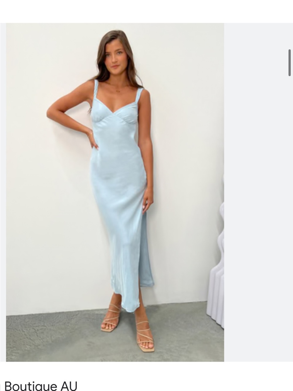 Beginning Boutique Light Blue Satin Slip Maxi Dress